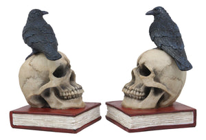 Gothic Raven Skull Bookends Set
