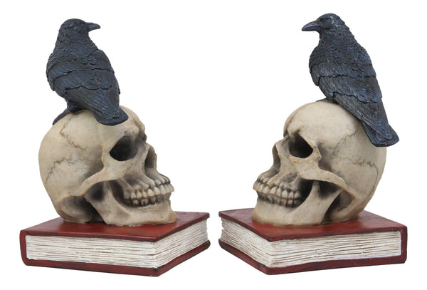 Gothic Raven Skull Bookends Set