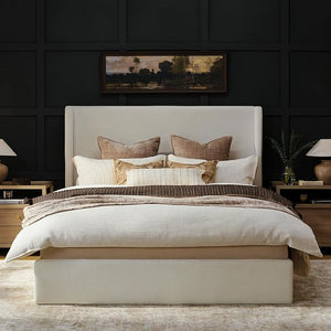 Queen/King Wingback Upholstered Platform Bed Frame