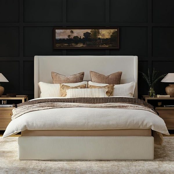 Queen/King Wingback Upholstered Platform Bed Frame