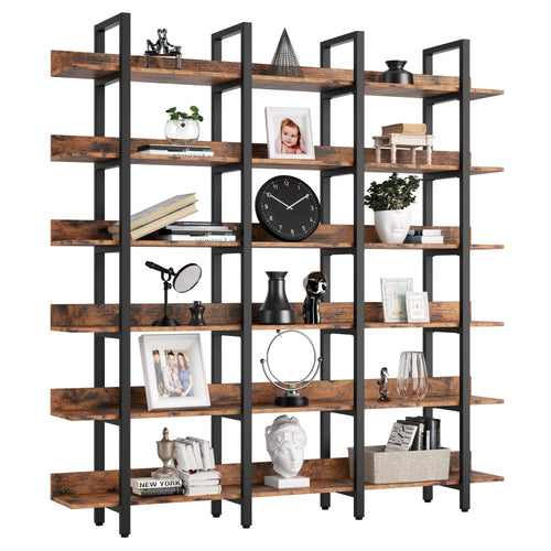 6-Tier Wide Open Bookcase with Back Fence