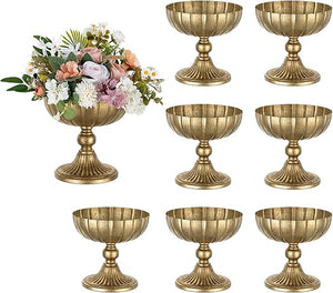 Gold Compote Vase for Centerpiece – Distressed Brass Pedestal Bowl