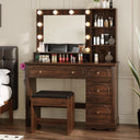 42" Walnut Brown Makeup Vanity Desk with Lighted Mirror & Charging Station