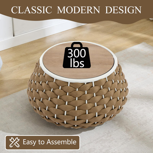 30.5" Round Outdoor Patio Side Table with Removable Lid