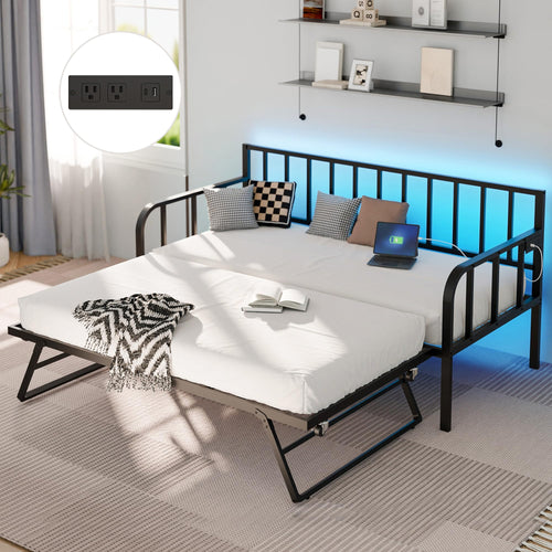 Twin to King Pop-Up Trundle Daybed with LED Lights & Charging Station