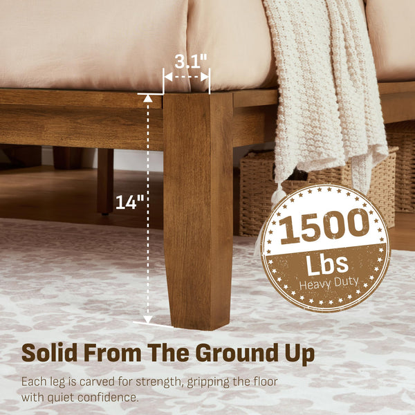 Japanese Joinery Solid Wood Bed Frame with Headboard
