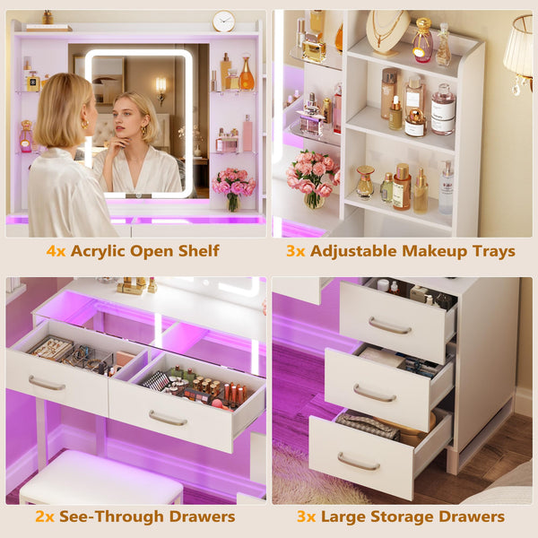 Makeup Vanity Desk with Mirror, Lights & Stool