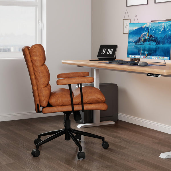 Mid-Century Modern Leather Swivel Office Chair