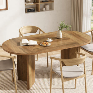 63-Inch Oval Farmhouse Dining Table with Metal Base