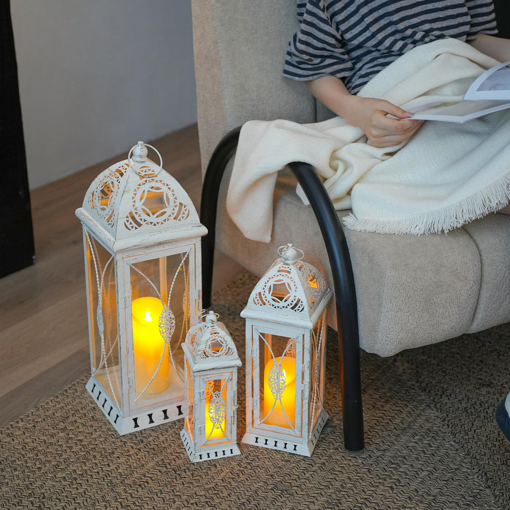 Vintage Metal Candle Lanterns Set of 3 – Indoor & Outdoor Decorative Holders