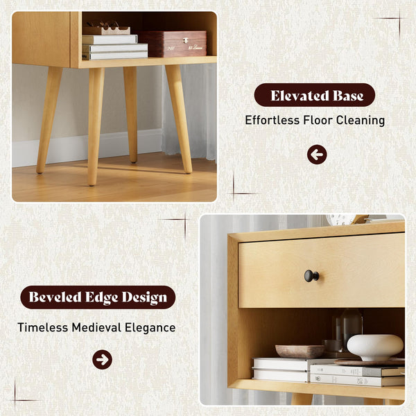 Solid Wood Nightstand with Drawer & Open Cubby