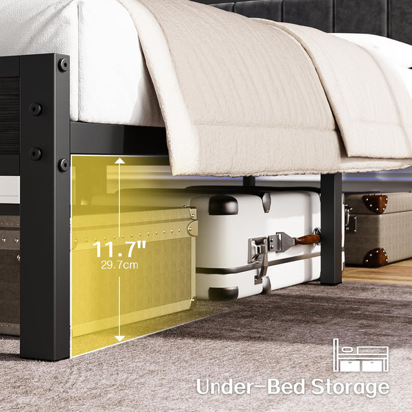 LED Platform Bed Frame with Storage Headboard & Charging Station