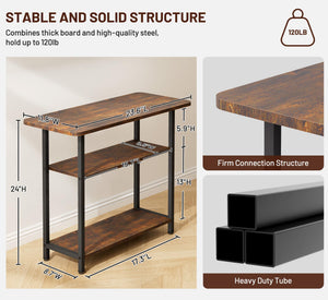 3-Tier Narrow Side Table with Storage – Industrial End Table for Living Room & Bedroom
