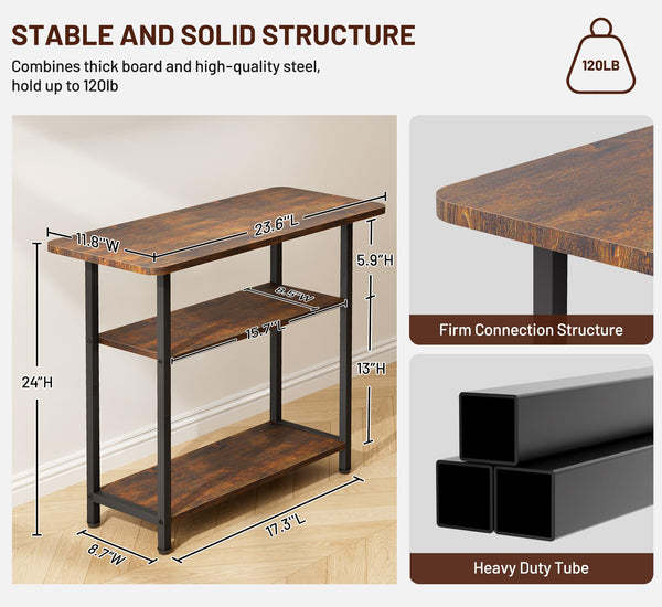 3-Tier Narrow Side Table with Storage – Industrial End Table for Living Room & Bedroom