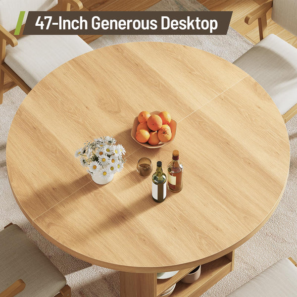 Extendable Dining Table with 3-Tier Storage Shelves & Pedestal Base