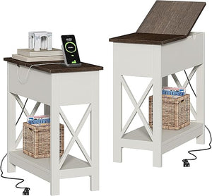End Table with Charging Station & Flip-Top Drawer