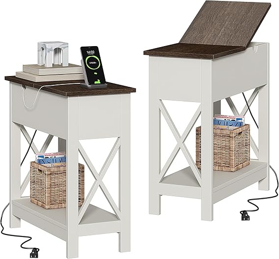End Table with Charging Station & Flip-Top Drawer