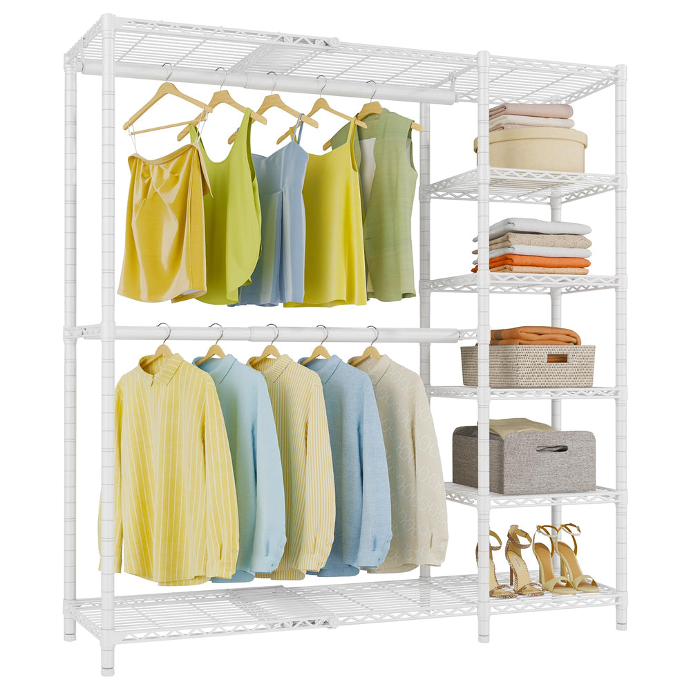Expandable Freestanding Closet Rack with Shelves and Hanging Rods