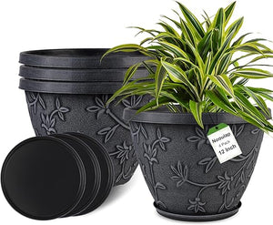 4-Pack Large Plant Pots with Drainage Hole & Saucer — 8/10/12/16 Inch