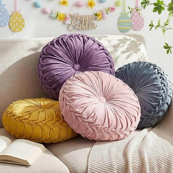 Round Velvet Pumpkin Throw Pillows Set of 4