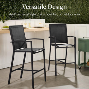 Outdoor Bar Stools Set of 2 – All-Weather Mesh with Armrest