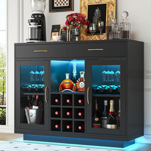 Wine Bar Cabinet with LED Lights & Glass Rack
