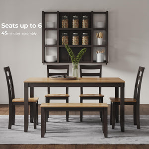 6-Piece Casual Dining Set with Table, Bench & 4 Ladderback Chairs