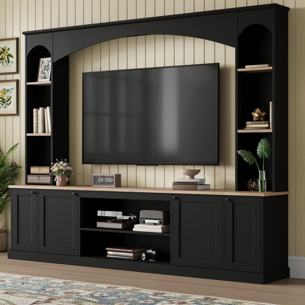 Arched Entertainment Center TV Stand with Bookshelf – Fits TVs up to 70"