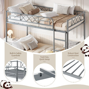 Twin Over Twin Bunk Bed with Stairs and Guardrails