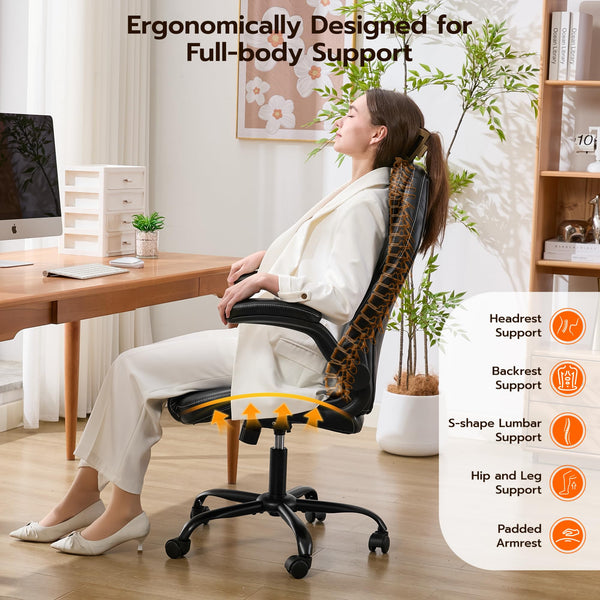 Ergonomic Office Chair with Flip-Up Arms & Adjustable Lumbar Support