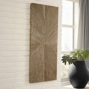Rustic Sunburst Wood Wall Sculpture – Brown