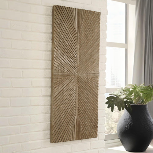 Rustic Sunburst Wood Wall Sculpture – Brown