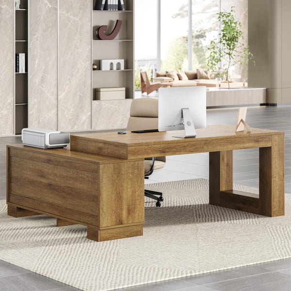 L-Shaped Executive Desk with Storage Cabinets & Shelves