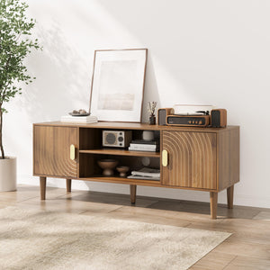 47.2-Inch Walnut TV Stand with Line Groove Design & Storage