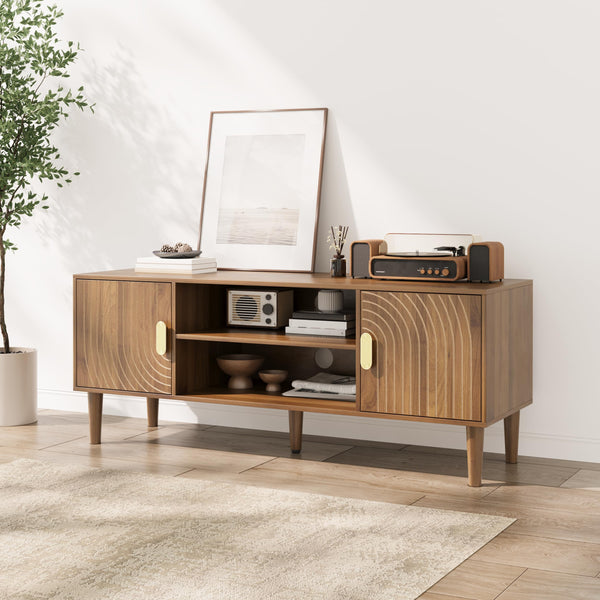 47.2-Inch Walnut TV Stand with Line Groove Design & Storage