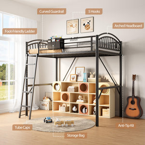 Twin Metal Loft Bed with Guardrails & Ladder