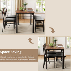 4-Piece Dining Table Set with Bench and 2 Upholstered Chairs