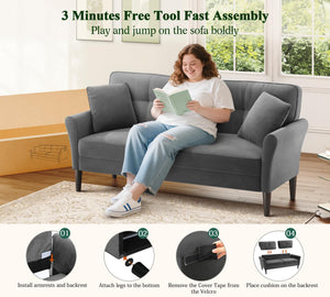 69" Velvet Loveseat Sofa with 2 Pillows | 700lb Capacity | Tool-Free Setup