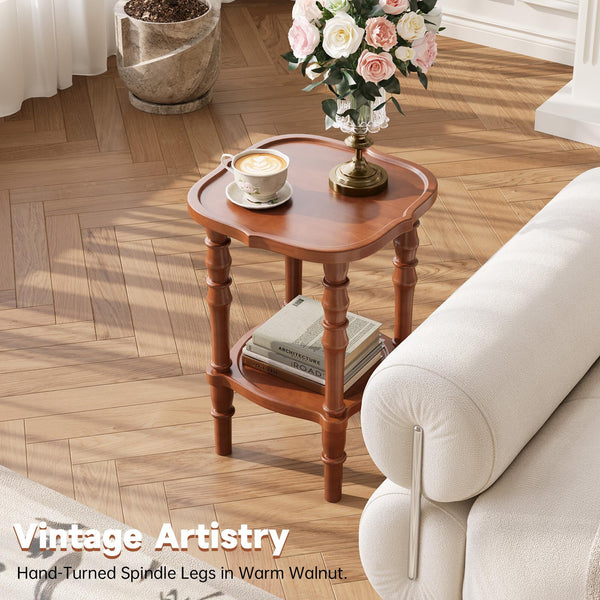2-Tier Round Solid Wood Side Table