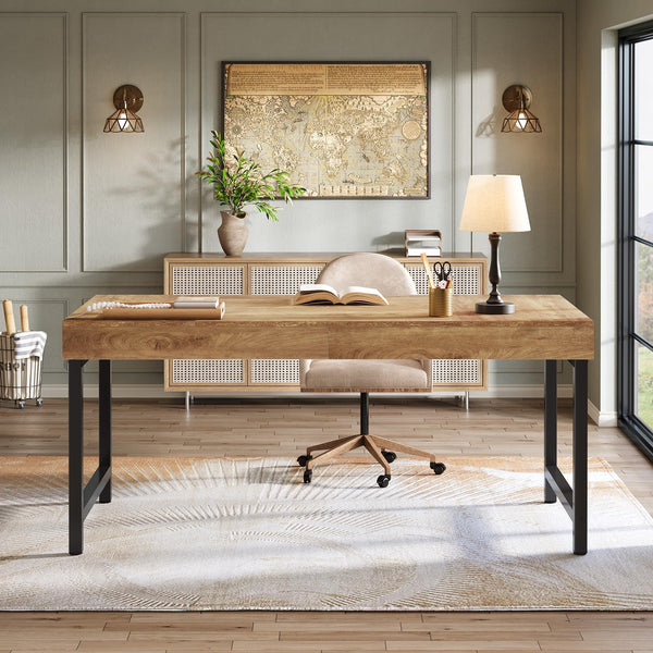 55" Industrial Executive Desk with Metal Legs