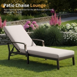 Outdoor Patio Chaise Lounge Chair with Adjustable Backrest & Removable Cushion