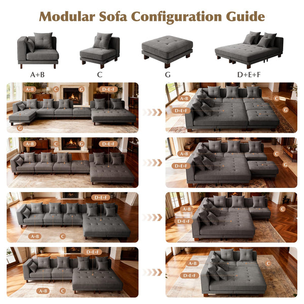 Modular Sectional Sofa with Chaise – Dark Grey Chenille