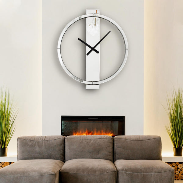 Large Mirror Wall Clock with Round Glass Face