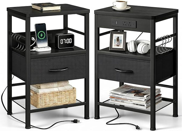 Nightstands Set of 2 with Charging Station