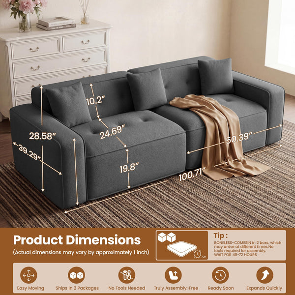 100" Cloud Boneless Loveseat – 2-Seater Chenille Foam Sofa