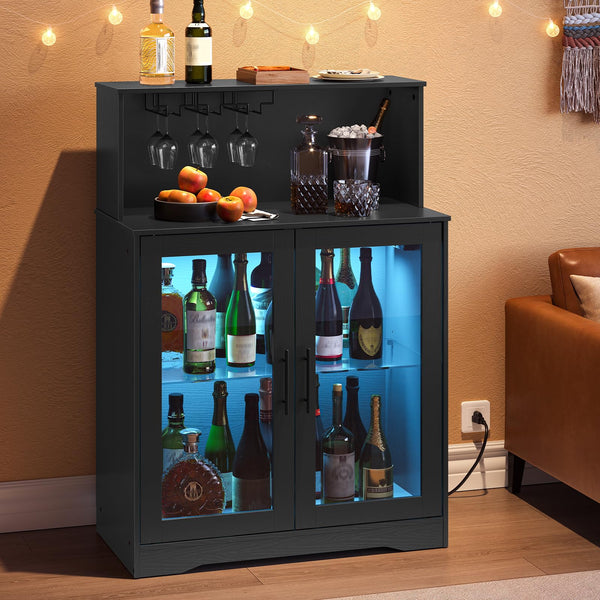 Wine Bar Cabinet with LED Light & Power Outlets