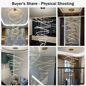 9-Ring LED Pendant Chandelier with Remote Dimming – 55 Inch Multi-Ring Ceiling Light