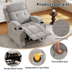 Manual Recliner Chair with Cup Holders & Overstuffed Back