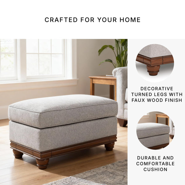 Farmhouse Upholstered Ottoman with Turned Legs