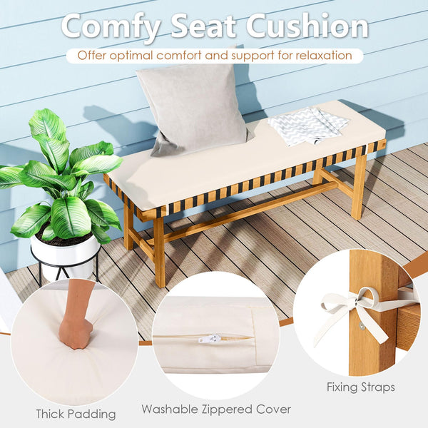 6-Piece Acacia Wood Outdoor Dining Set with Umbrella Hole, Bench & 4 Cushioned Armchairs